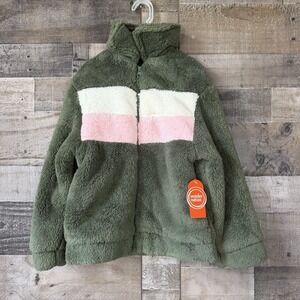 Wonder Nation Girls Soft Green Jacket  M 7 8 Fuzzy Zip Up Spring Plush Coat (